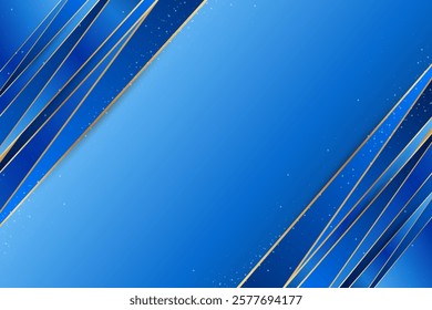 Luxury Gold and Blue Corner Frame Background. Elegant Diagonal Abstract Design for Branding with Golden Lines for Business Presentations, Ads, Magazines. 