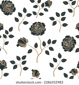 Luxury gold and blue floral seamless pattern suitable for fabric, textile print and wallpaper