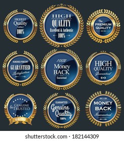 Luxury gold and blue labels with laurel wreath