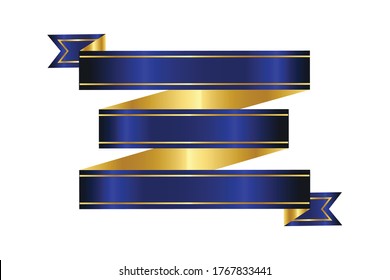 Luxury gold blue ribbon illustration vector isolated.