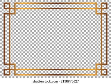 Luxury gold border isolated on transparent background. Asian frame style. Vector illustration.