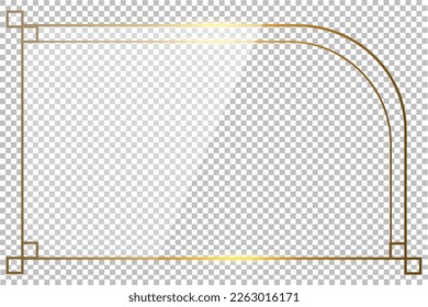 Luxury gold border isolated on transparent background. Glowing gradient effect rectangle curve frame. Vector illustration.