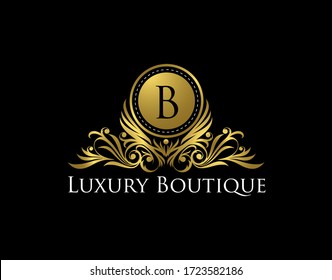 Luxury Gold Boutique Logo Vector Design. Premium Golden Bagde B Letter Icon. 