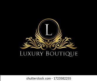 Luxury Gold Boutique Logo Vector Design. Premium Golden Bagde L Letter Icon. 