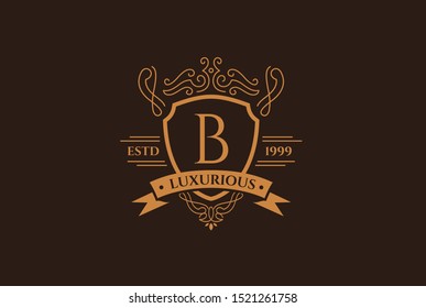 Luxury gold and brown logo design template vector illustration for Restaurant, Royalty, Boutique, Cafe, Hotel, Heraldic, Jewelry and Fashion. Ornament shapes for logotype or badge design.