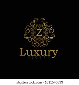 Luxury gold calligraphic vintage emblem with classy floral ornament. Luxury Badge Z Letter Logo. Golden vintage vector logo frame design. Letter Z monogram
