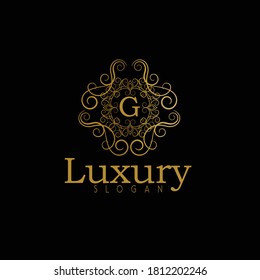 Luxury gold calligraphic vintage emblem with classy floral ornament. Luxury Badge G Letter Logo. Golden vintage vector logo frame design. Letter G monogram