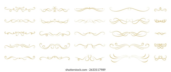Luxury gold calligraphy swirl ornaments design element vector set. Hand drawn vintage flourishes for wedding cards and typography decoration.