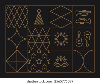Luxury gold carnival pattern outline
