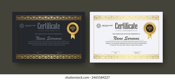 Certificado de oro de lujo con color de marco dorado