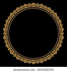 Luxury gold circle flourish frame with baroque style details, Vintage Golden Circular Round, perfect for wedding invitations and vintage card design, floral flower elements, Vector illustration svg