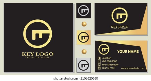Luxury gold circle key lock logo premium template with elegant business card vector eps 10