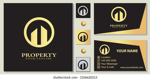 Luxury gold circle property logo premium template with elegant business card vector eps 10