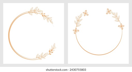 Luxury gold circle signs with branch and butterfly isolated on white background vector.