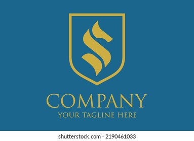 Luxury Gold Color with Blue Background Abstract Horse with Shield Logo Design