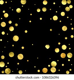 Luxury gold confetti. Glow vector celebrate background. Explosion of sparkles and dots. Voucher backdrop. Metallic invitation card template. Falling Glitter background. 