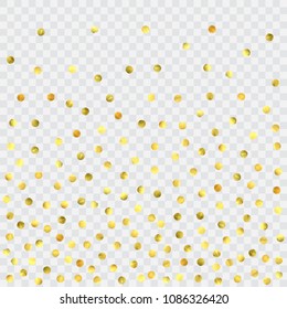 Luxury gold confetti. Glow vector celebrate background. Explosion of sparkles and dots. Voucher backdrop. Metallic invitation card template. Falling Glitter background. 