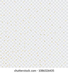 Luxury gold confetti. Glow vector celebrate background. Explosion of sparkles and dots. Voucher backdrop. Metallic invitation card template. Falling Glitter background. 