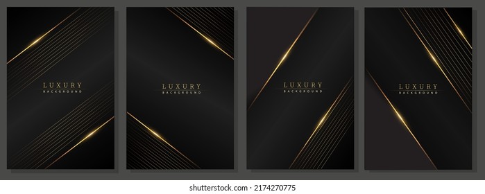 Luxury gold covers. Modern design, geometric of gold lines and sparkles on black background. Elegant pattern for business, elegant events, invitations.