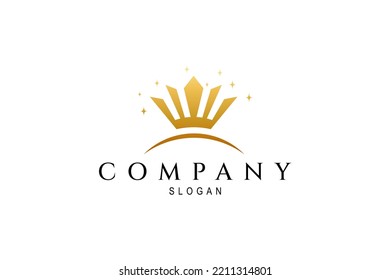 Luxury gold crown logo decorated with glittering stars in flat design style