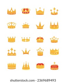 Luxury gold crowns icon set