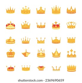 Luxury gold crowns icon set