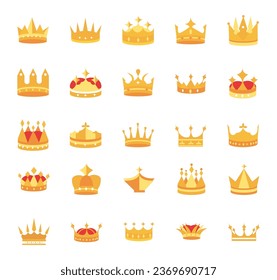Luxury gold crowns icon set