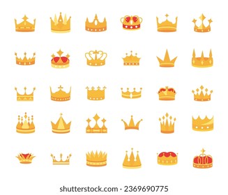 Luxury gold crowns icon set