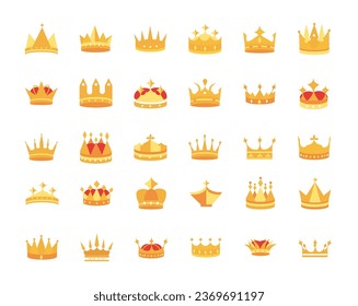 Luxury gold crowns icon set