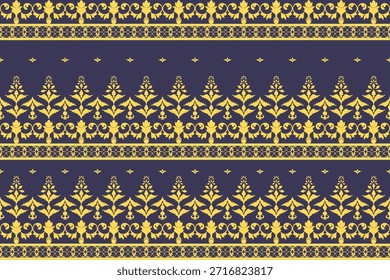 Luxury Gold Damask Seamless Pattern on Dark Blue Background