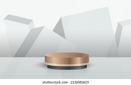 Luxury gold dan grey color pedestal podium. 3d geometric shape with grey background. Abstract design rendering 3d shape for products display presentation. Vector illustration