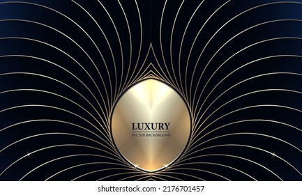 Luxury Gold And Dark Blue Vector Background With Abstract Golden Wings. Vector Illustration.