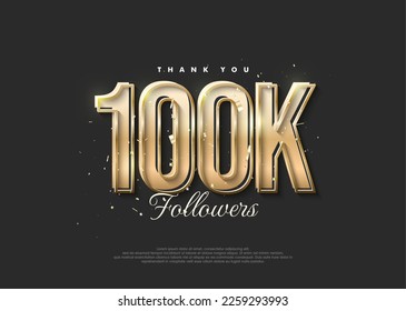 Luxury gold design saying 100k followers. Premium vector for poster, banner, celebration greeting.