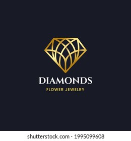 luxury gold diamond with floral pattern logo design