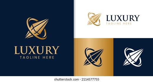 logotipo de diamante dorado de lujo. el logotipo de diamante creativo puede utilizarse como negocio de joyería	