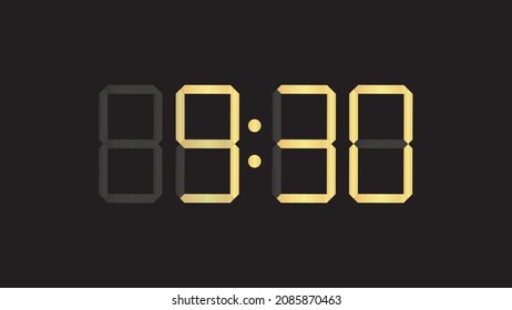 Luxury gold digital clock closeup displaying 9:30 template vector eps 10