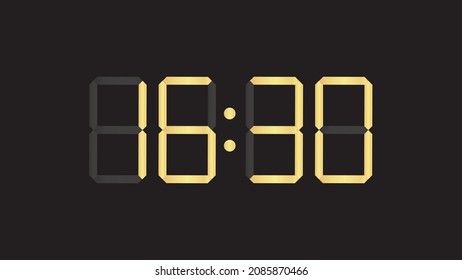 Luxury gold digital clock closeup displaying 16:30 template vector eps 10