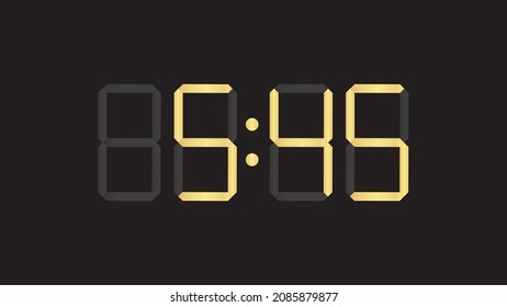 Luxury gold digital clock closeup displaying 5:45 template vector eps 10