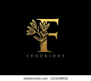 Luxury Gold F Letter Logo Icon . Initial Letter F Design Vector Luxury Gold Color.Print monogram initials stamp line art vintage symbol.