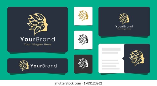 luxury gold face and leaf logo