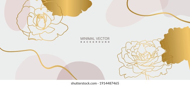 luxury gold floral background vector. Flower line arts minimal wallpaper design for prints and cover.