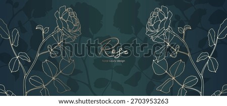 Luxury gold floral background vector. Golden gradient Roses flower line art wallpaper design.