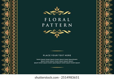 Diseño floral de lujo de la tarjeta de felicitación de la invitación de la frontera del marco del patrón de Batik del oro 