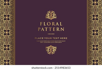 Luxury gold floral Batik pattern frame border invitation greeting card design 