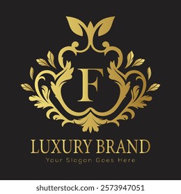 Luxury Gold Floral Letter Logo Design with Flourishes


