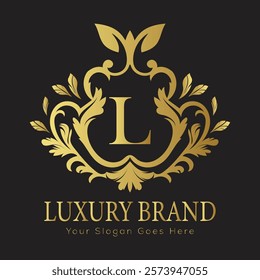 Luxury Gold Floral Letter Logo Design with Flourishes


