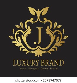 Luxury Gold Floral Letter Logo Design with Flourishes


