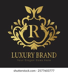 Luxury Gold Floral Letter Logo Design with Flourishes


