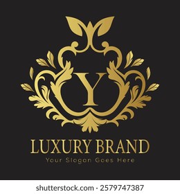 Luxury Gold Floral Letter Logo Design with Flourishes


