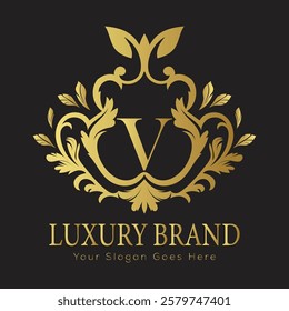 Luxury Gold Floral Letter Logo Design with Flourishes


